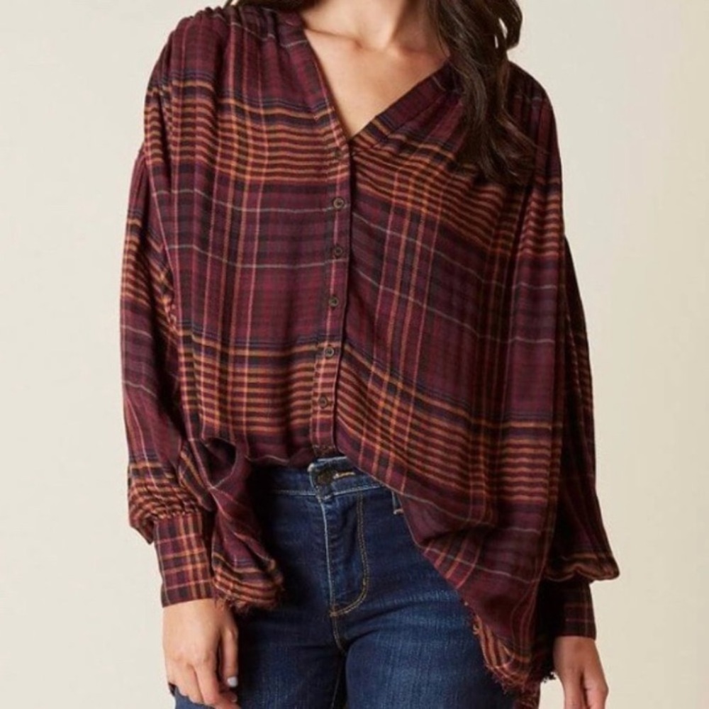 Free People Come On Over plaid top Size XS